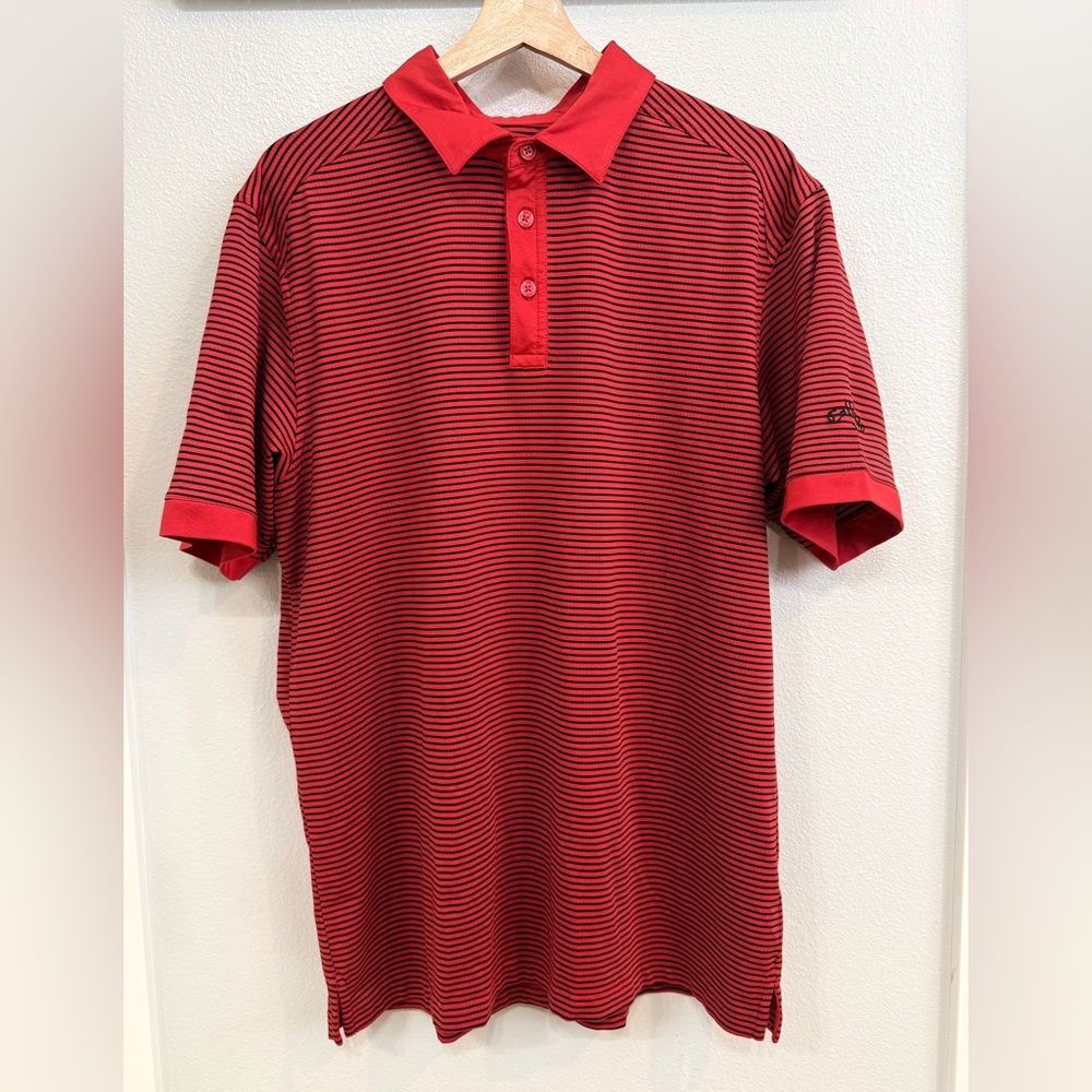 Callaway Red and Black Striped Polo Shirt Men’s Large